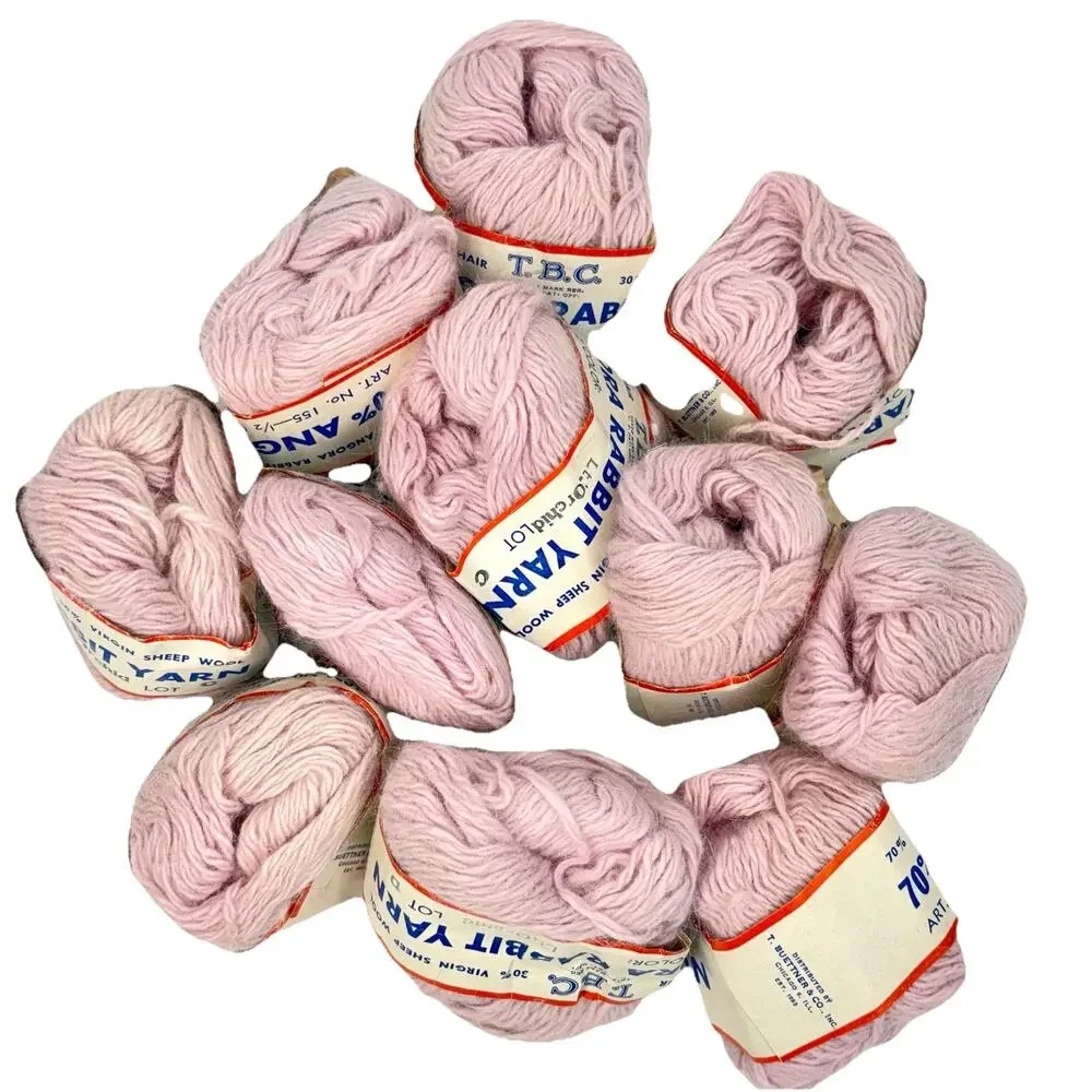 VTG Rare TBC Angora Rabbit Virgin Sheep Wool 70/30 Light Orchid Yarn 11 Skeins